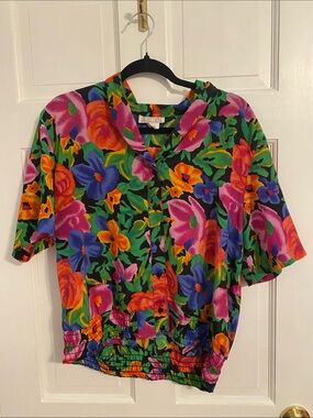 Bright Floral Button-Front Blouse - Multicolor